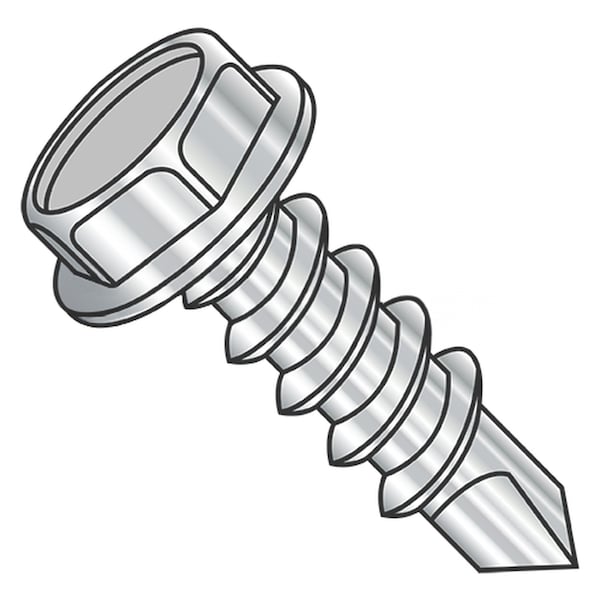 Usa Industrials Self-Drilling Screw, #12-14 x 1 in, Plain 316 Stainless Steel Flange Hex Head External Hex Drive BULK-SCRW-11048 - main